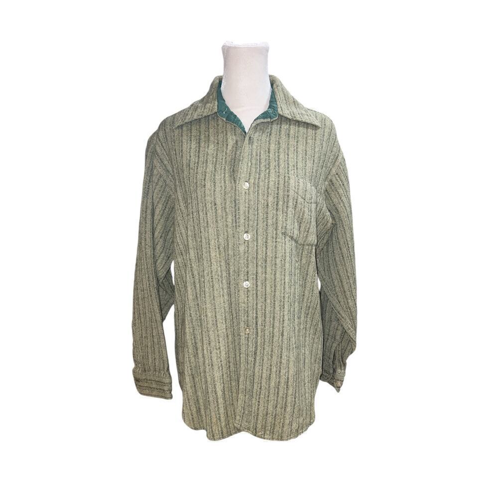 Vintage‎ Pendleton Wool Button Down Shirt Mens Green Striped Quilted Collar USA
